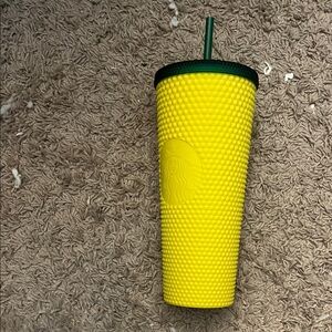 Starbucks Vibrant Yellow Tumbler with Dark Green Straw